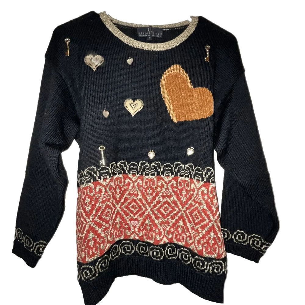 VTG Carole Little Charms Sweater Wmn Sm Grandma Geometric Wool Blend Unique Rare